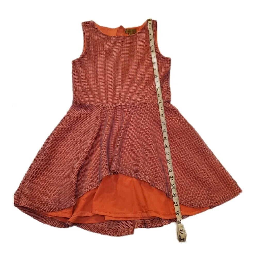 Nicole Miller Girls Coral & Blue Mesh Overlay High Lo Skater Dress, L